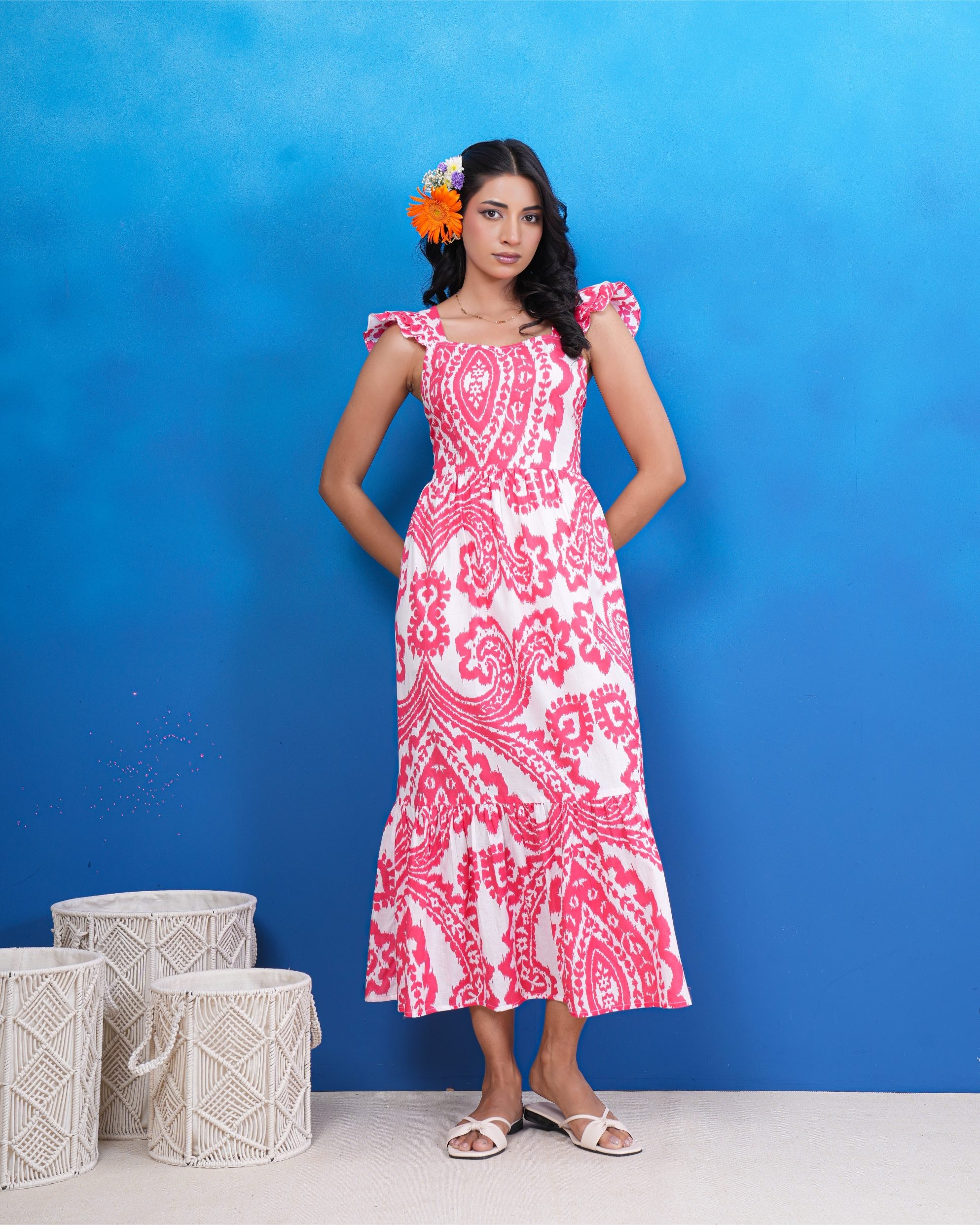 Pink Mirage Cotton Midi Dress