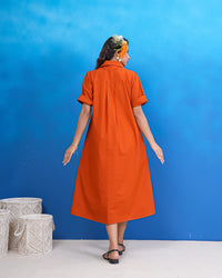 Terracotta Breeze Cotton Midi Dress