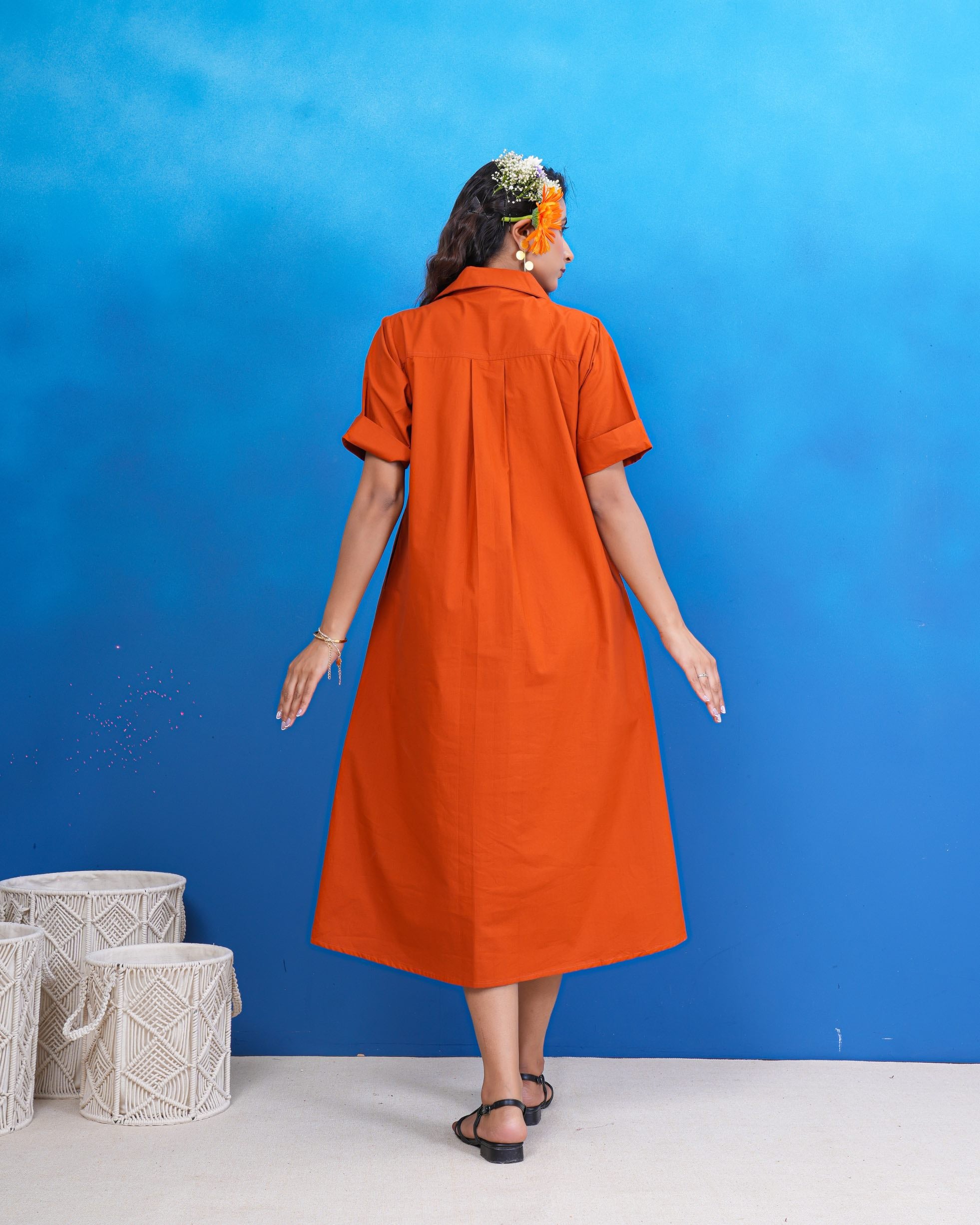 Terracotta Breeze Cotton Midi Dress