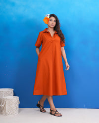 Terracotta Breeze Cotton Midi Dress