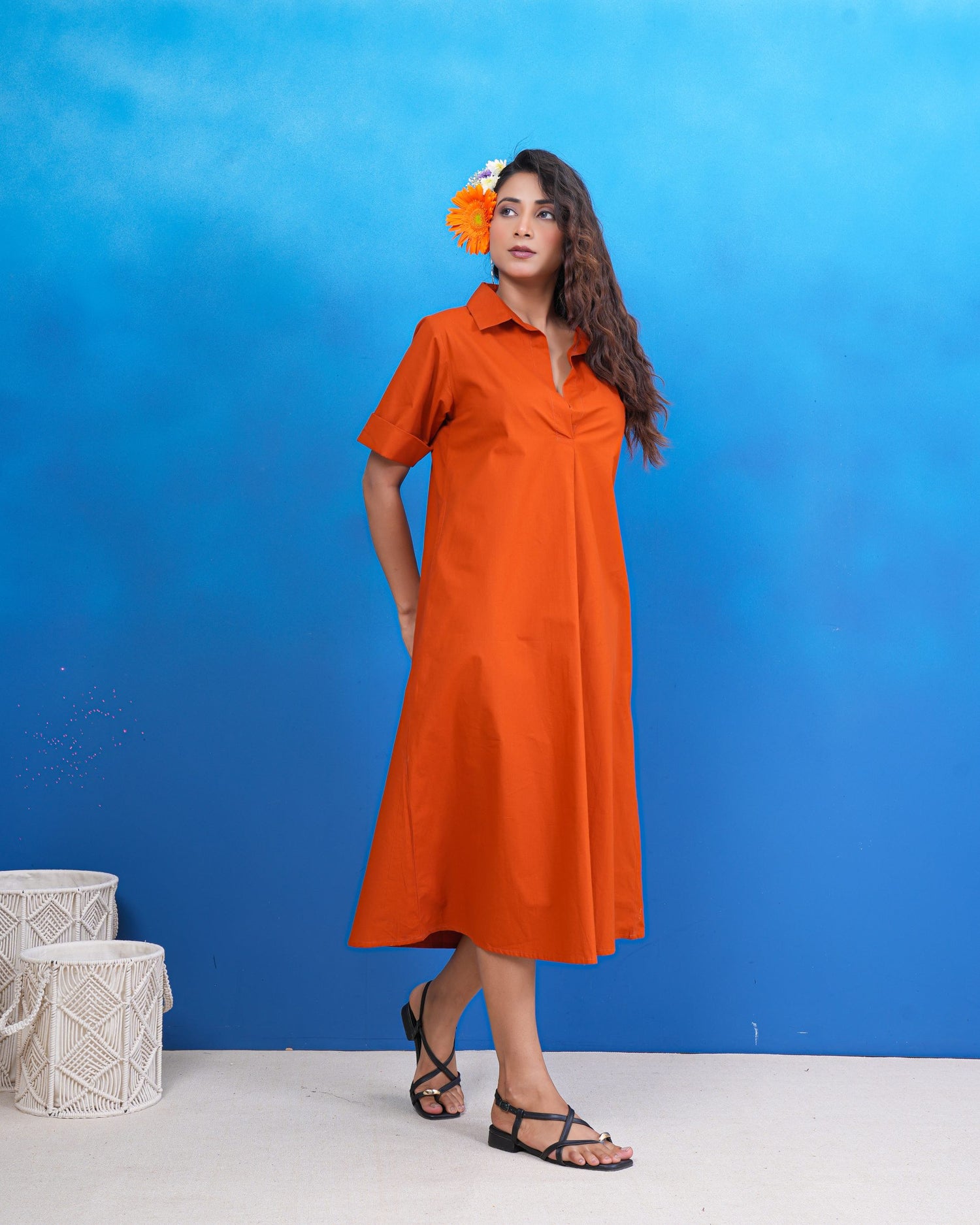 Terracotta Breeze Cotton Midi Dress