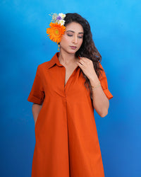 Terracotta Breeze Cotton Midi Dress