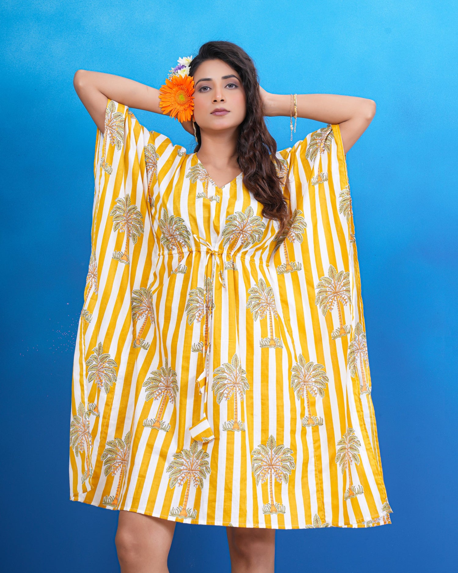 Sunlit Palm Breeze Kaftan Dress