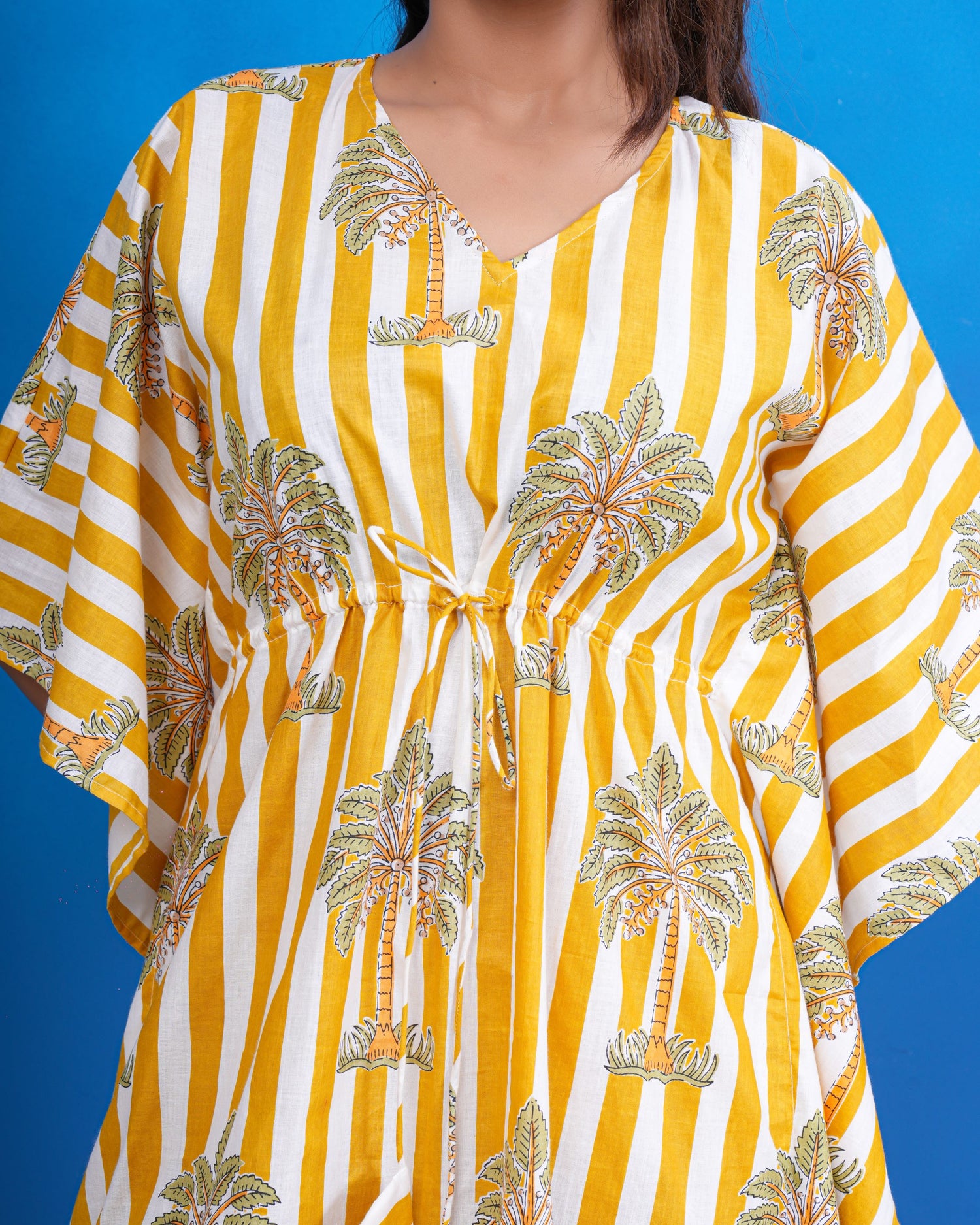 Sunlit Palm Breeze Kaftan Dress