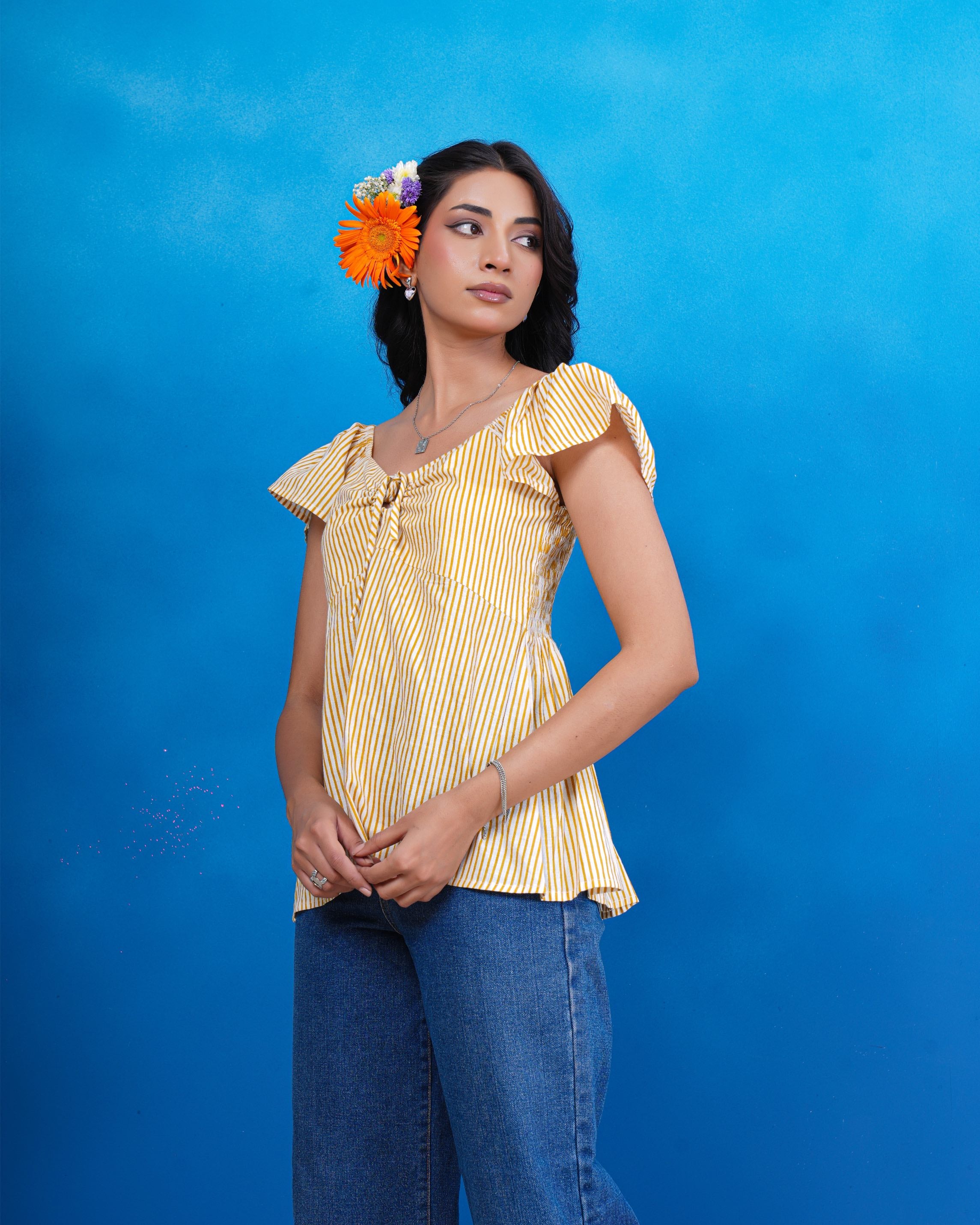 Golden Breeze Stripe Cotton Top
