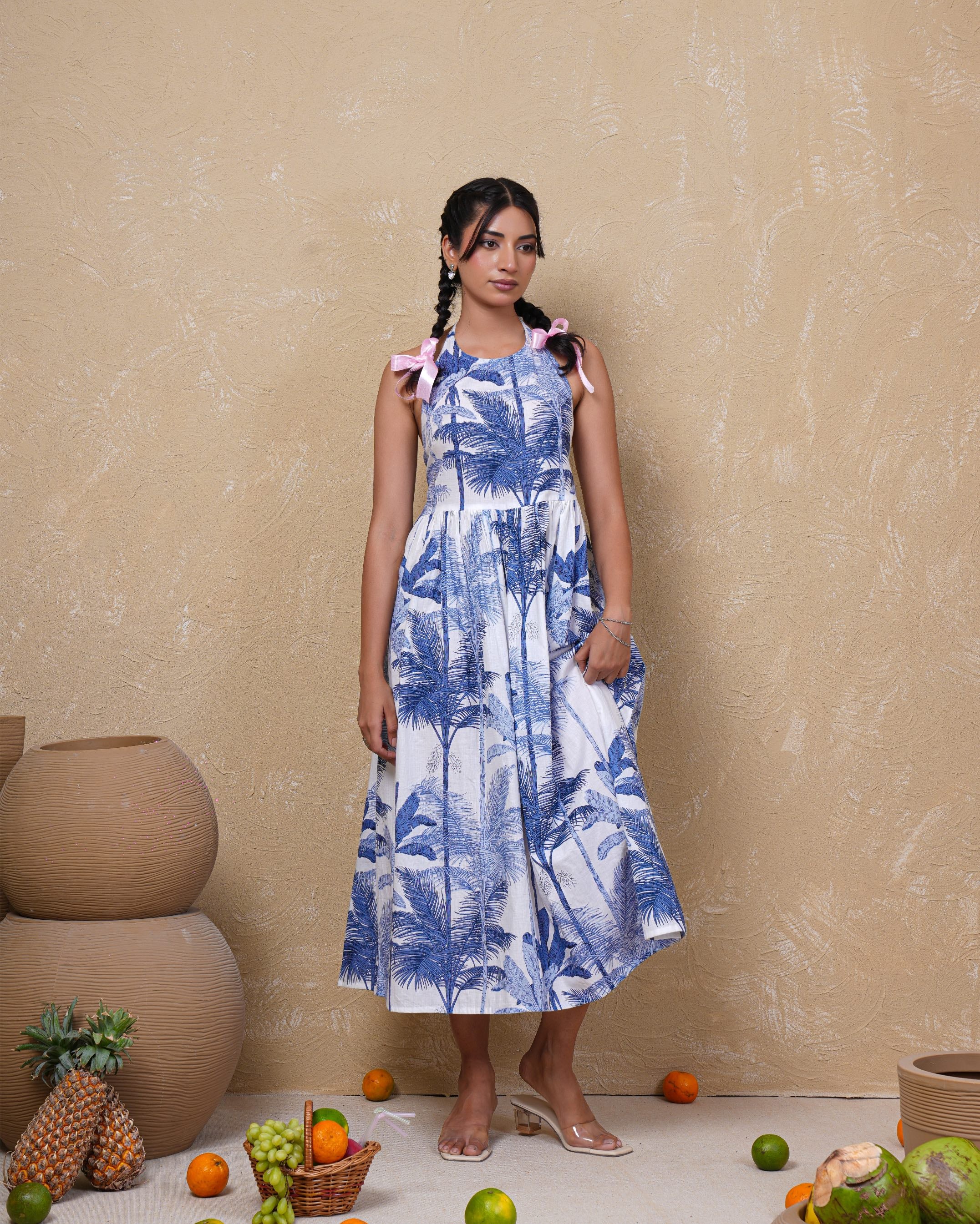 Azure Palm Escape Cotton Dress