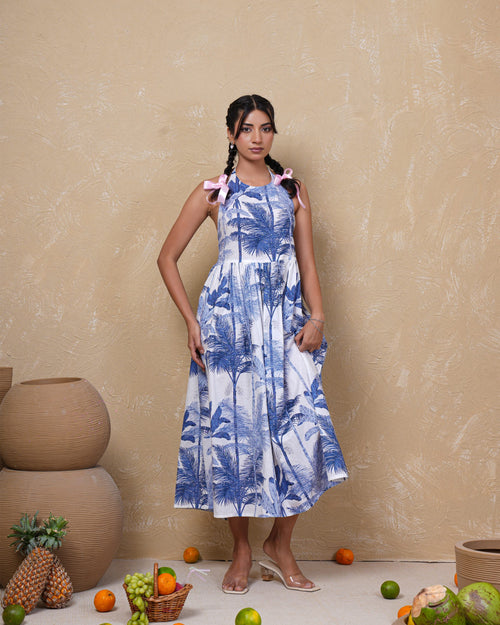 Azure Palm Escape Cotton Dress