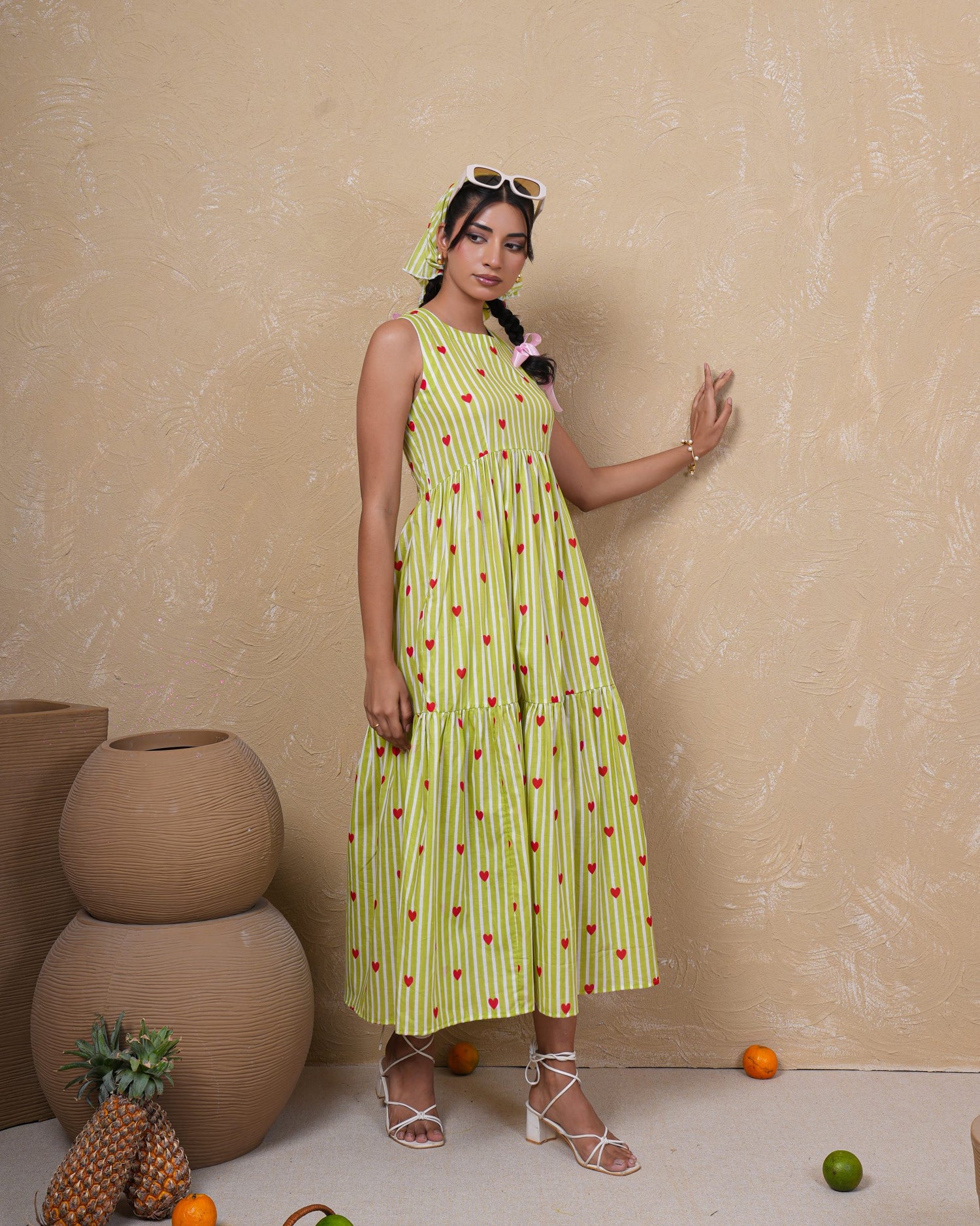 Lime Heart Stripe Pure Cotton Dress