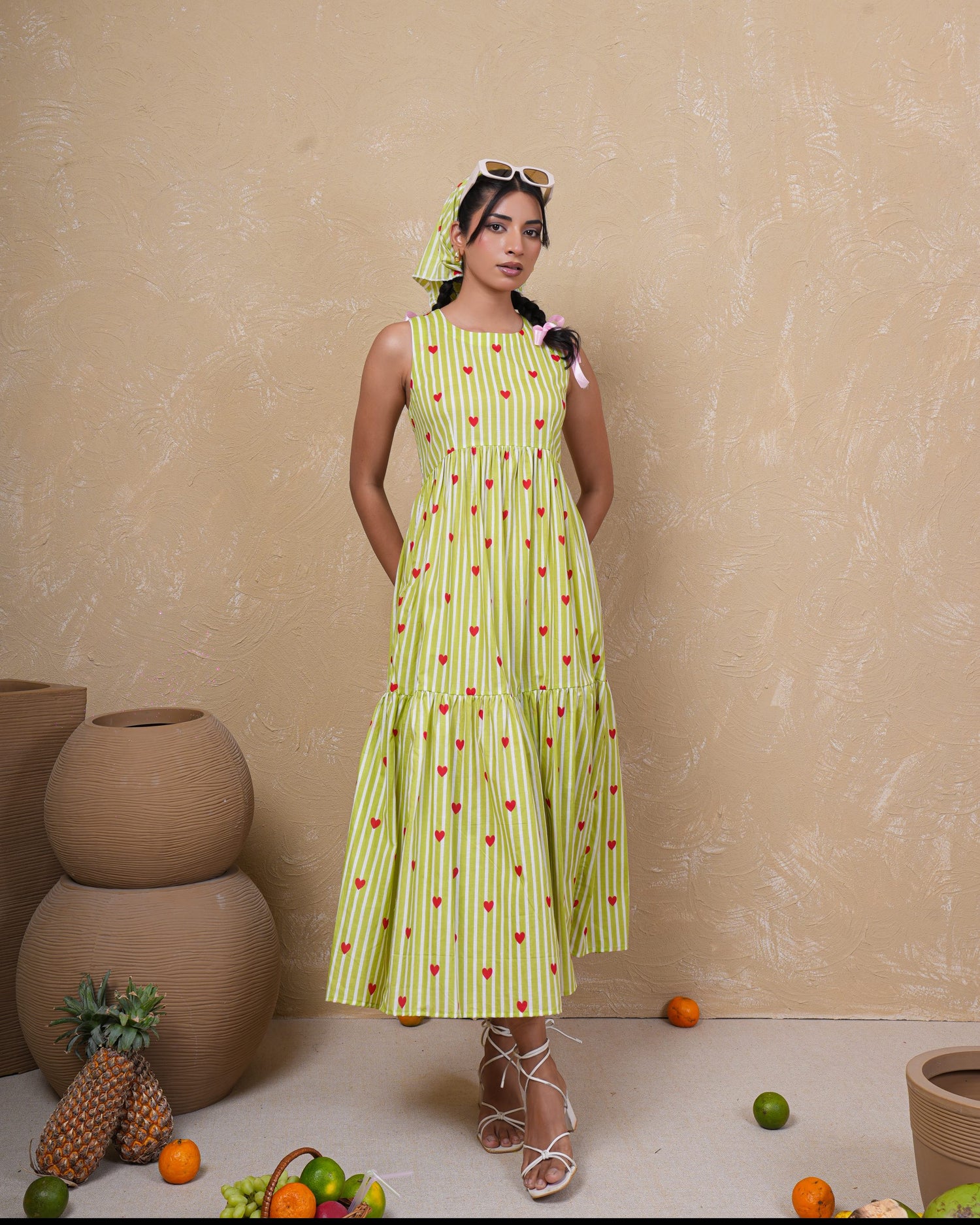 Lime Heart Stripe Pure Cotton Dress