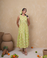 Lime Heart Stripe Pure Cotton Dress