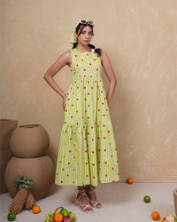 Lime Heart Stripe Pure Cotton Dress