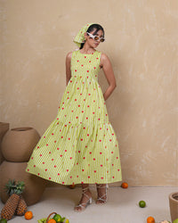 Lime Heart Stripe Pure Cotton Dress