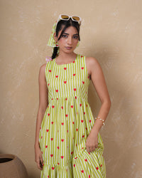 Lime Heart Stripe Pure Cotton Dress