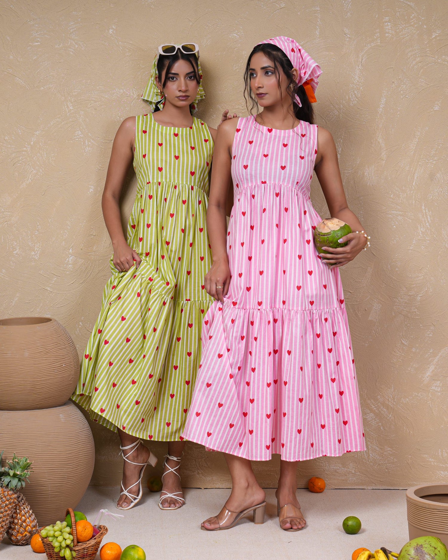 Lime Heart Stripe Pure Cotton Dress