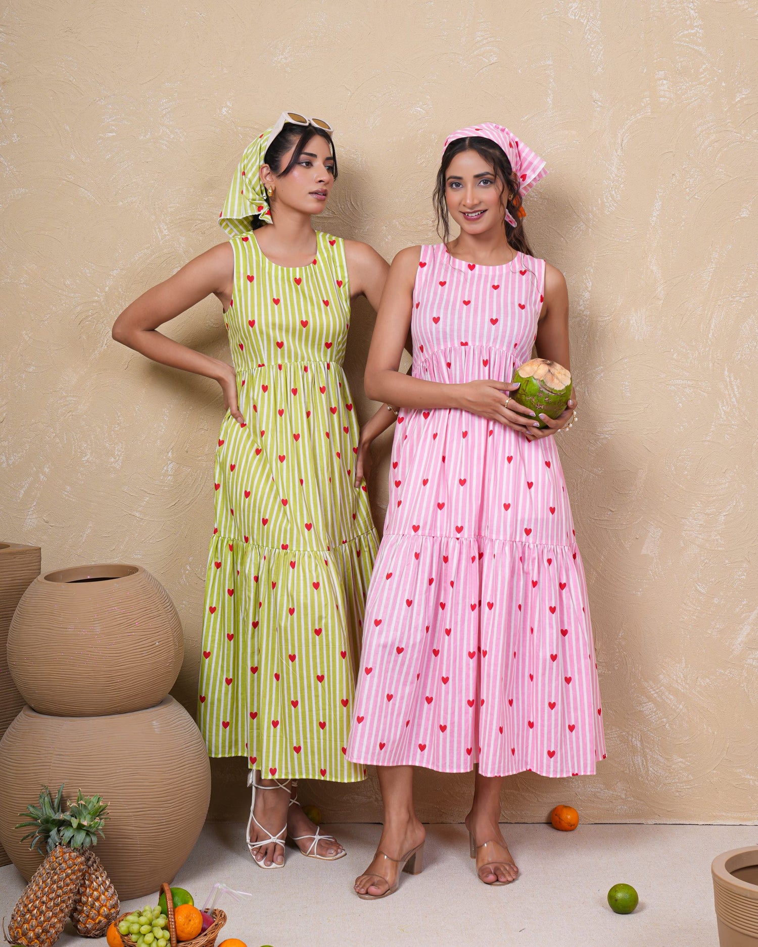 Lime Heart Stripe Pure Cotton Dress