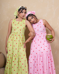Lime Heart Stripe Pure Cotton Dress