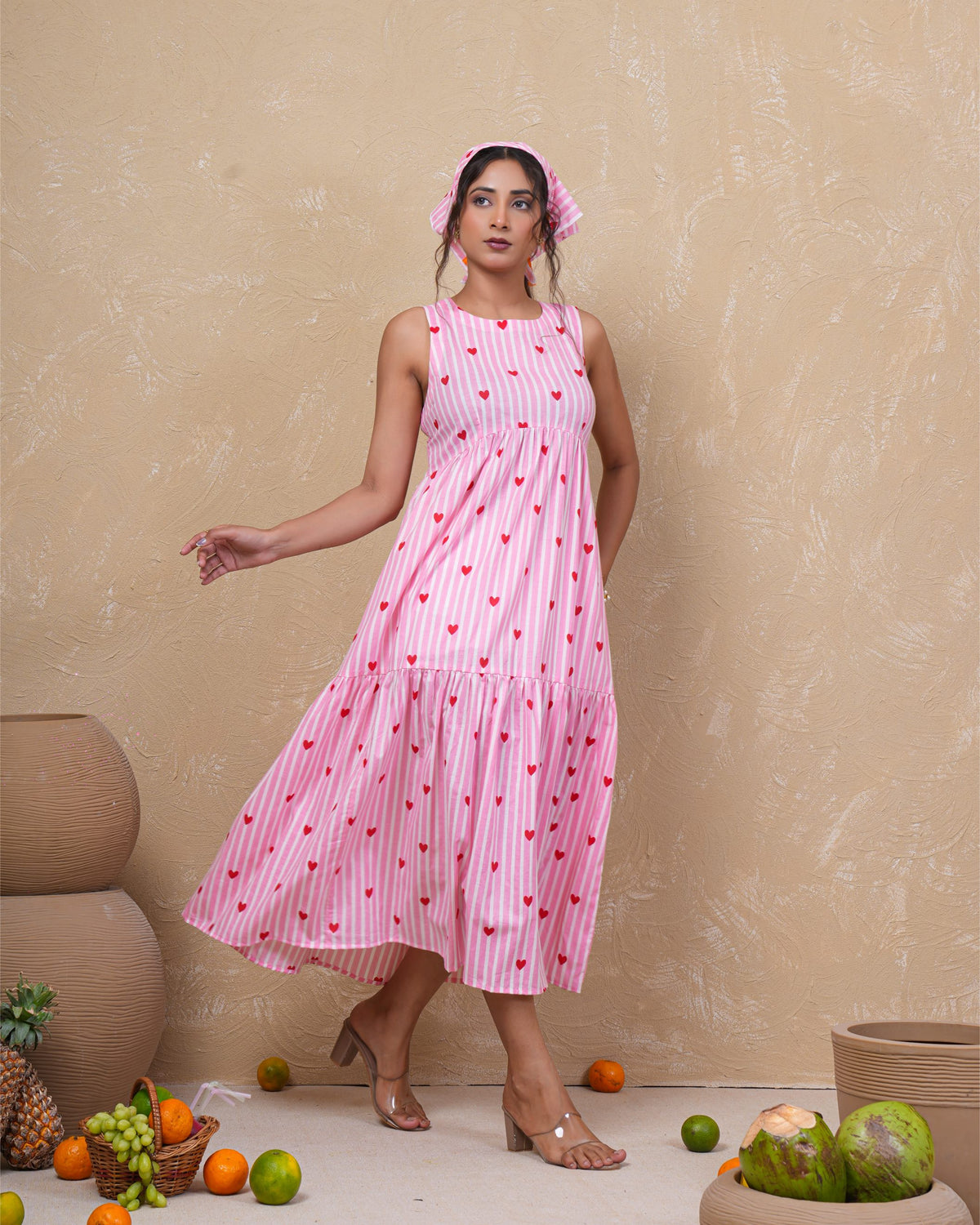 Blush Heart Stripe Pure Cotton Dress