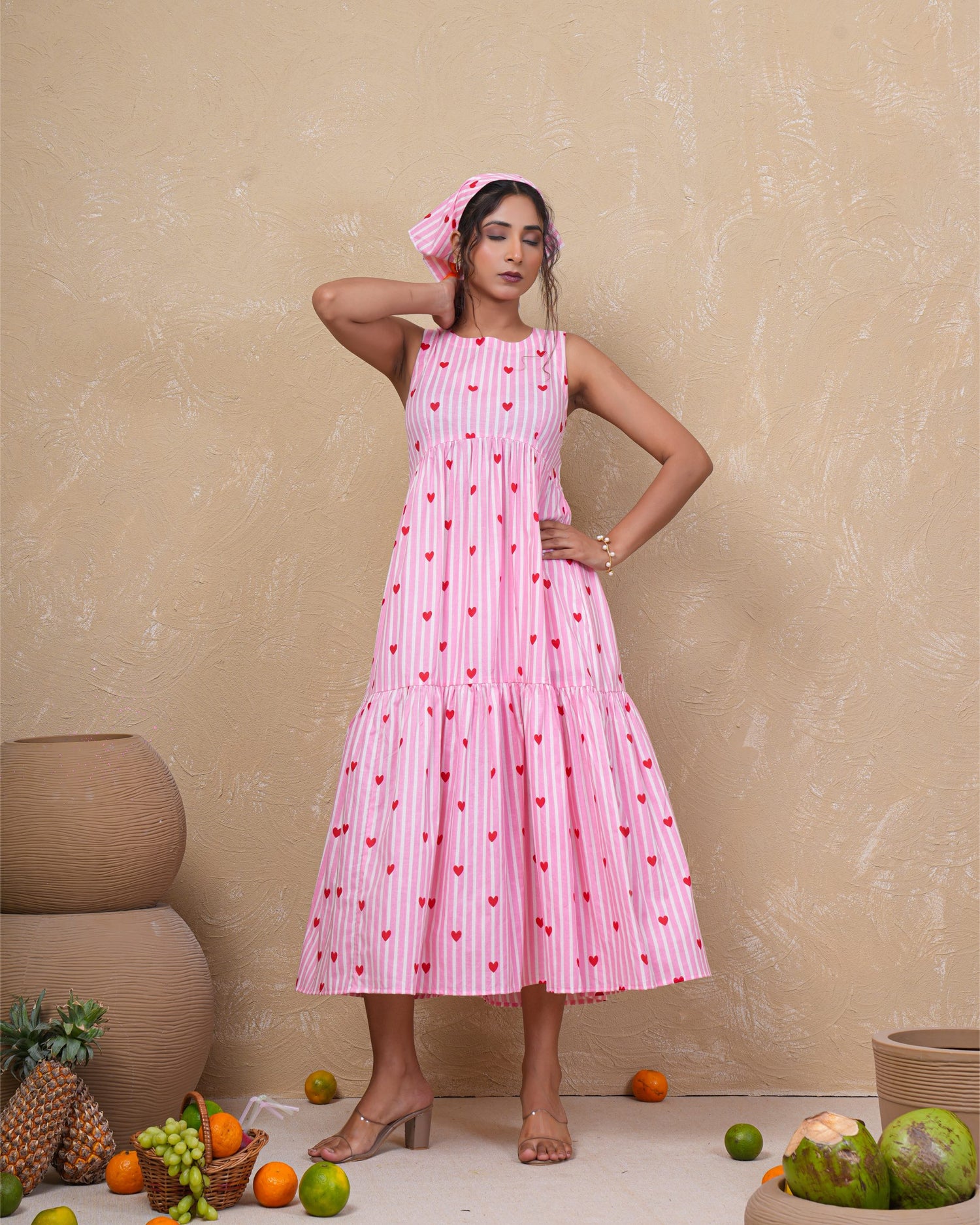 Blush Heart Stripe Pure Cotton Dress