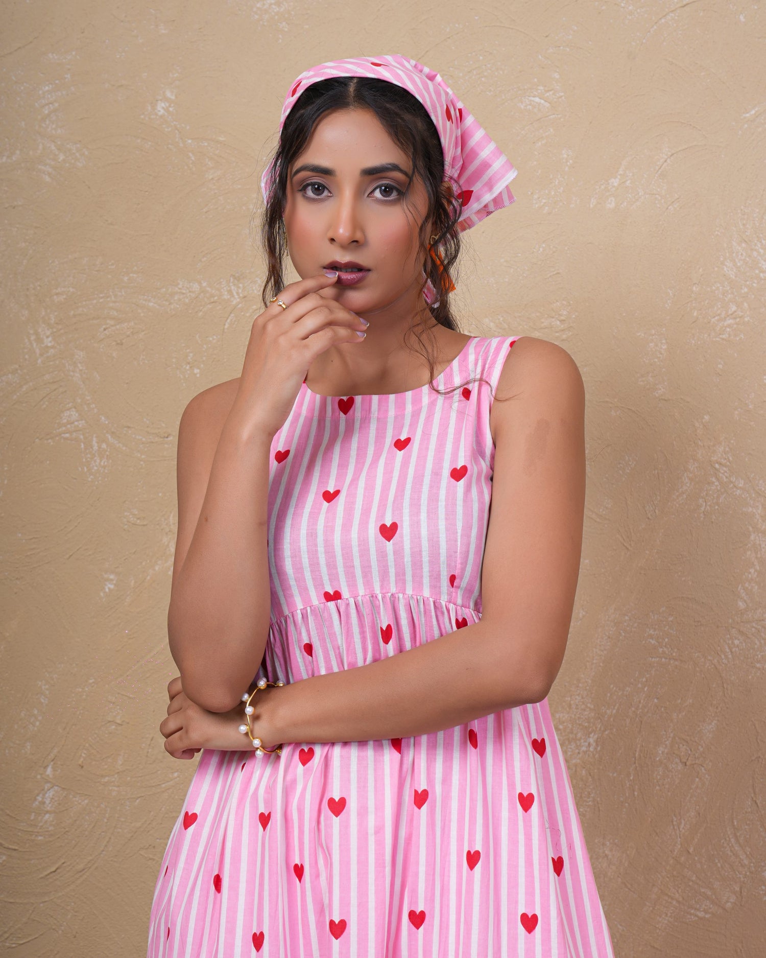 Blush Heart Stripe Pure Cotton Dress