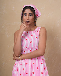 Blush Heart Stripe Pure Cotton Dress