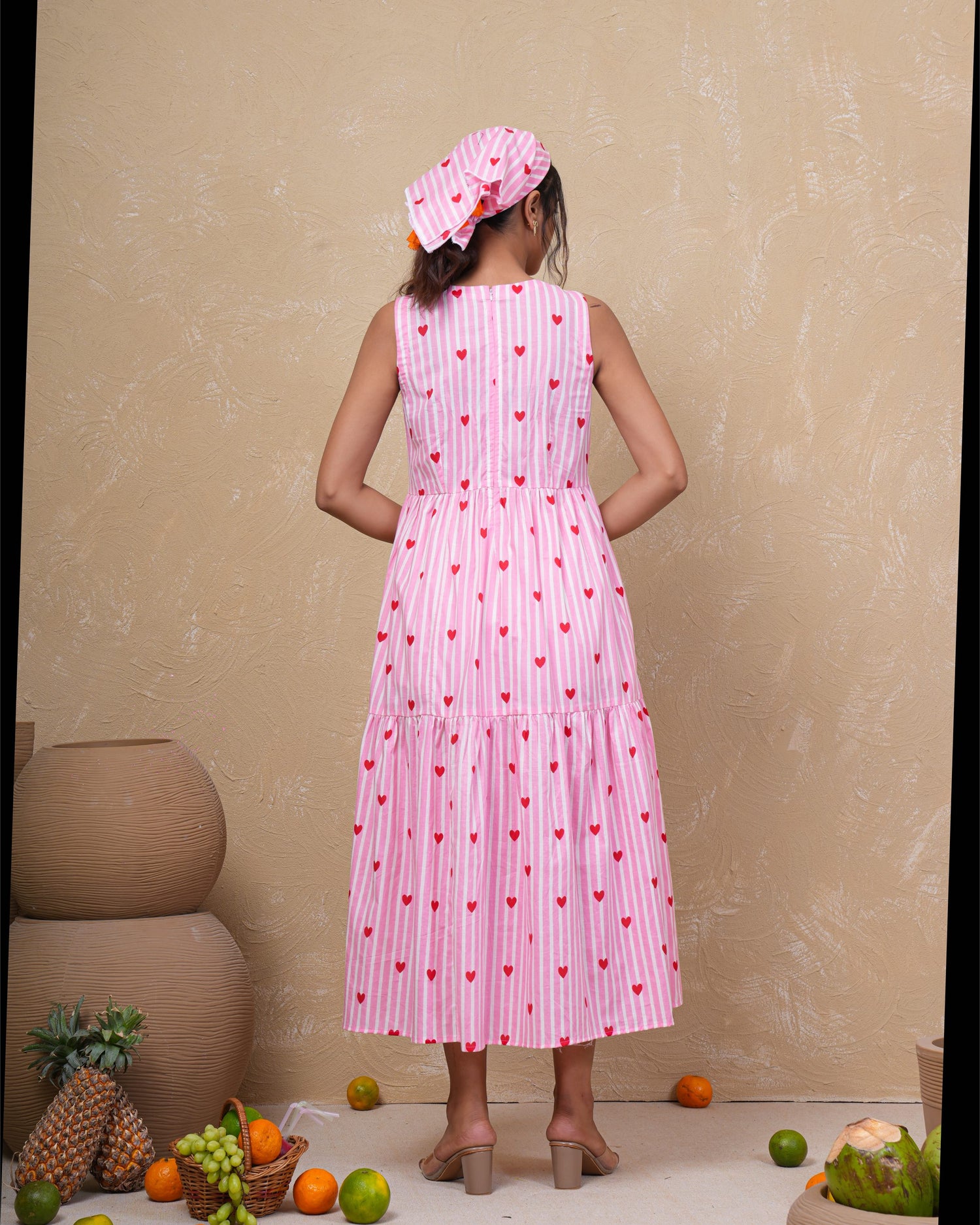 Blush Heart Stripe Pure Cotton Dress
