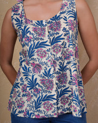 Indigo Bloom Front Open Pure Cotton Top