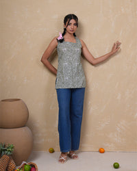 Sage Bloom Lace-Up Cotton Top