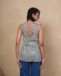 Sage Bloom Lace-Up Cotton Top