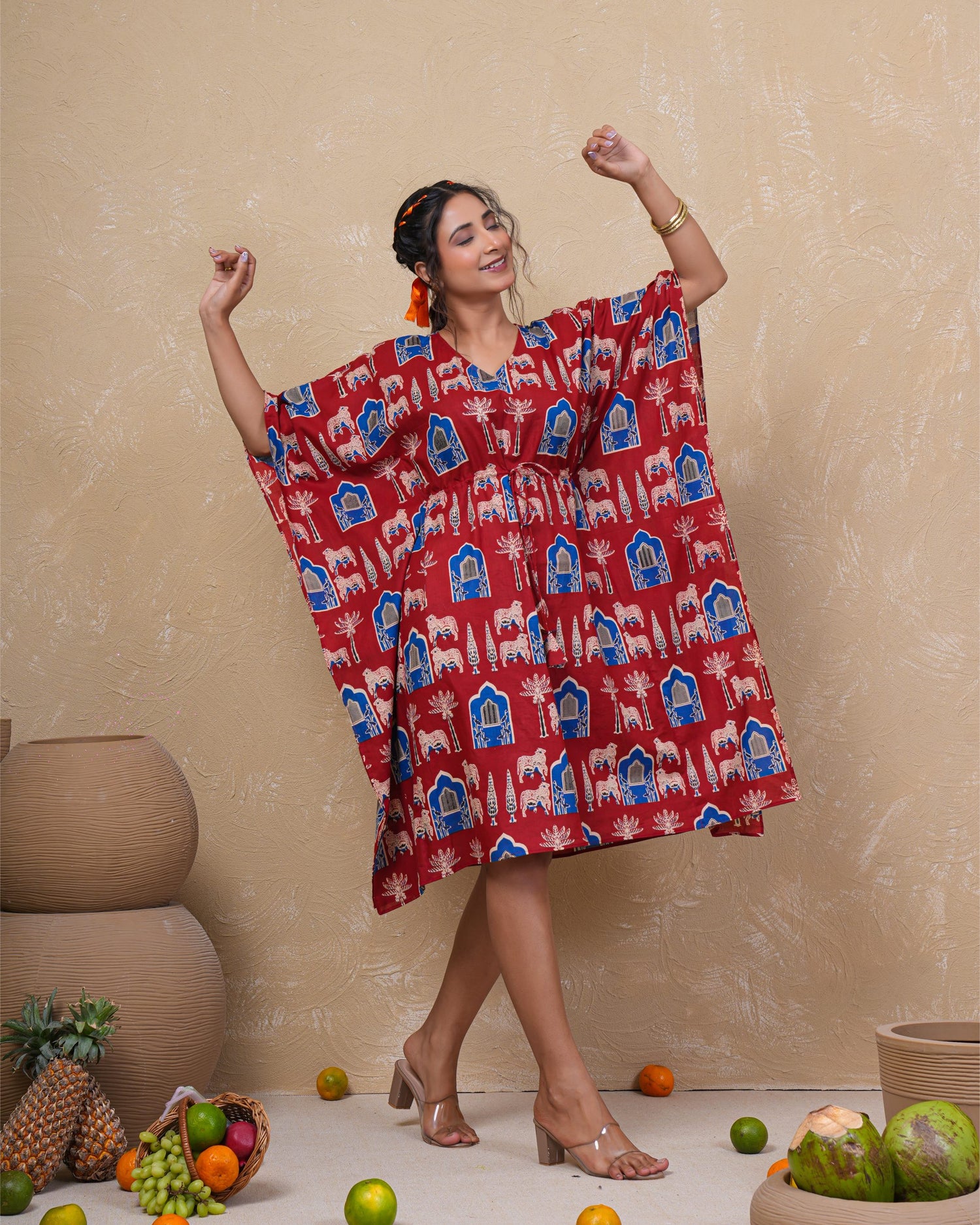 Royal Caravan Printed Cotton Kaftan Dress
