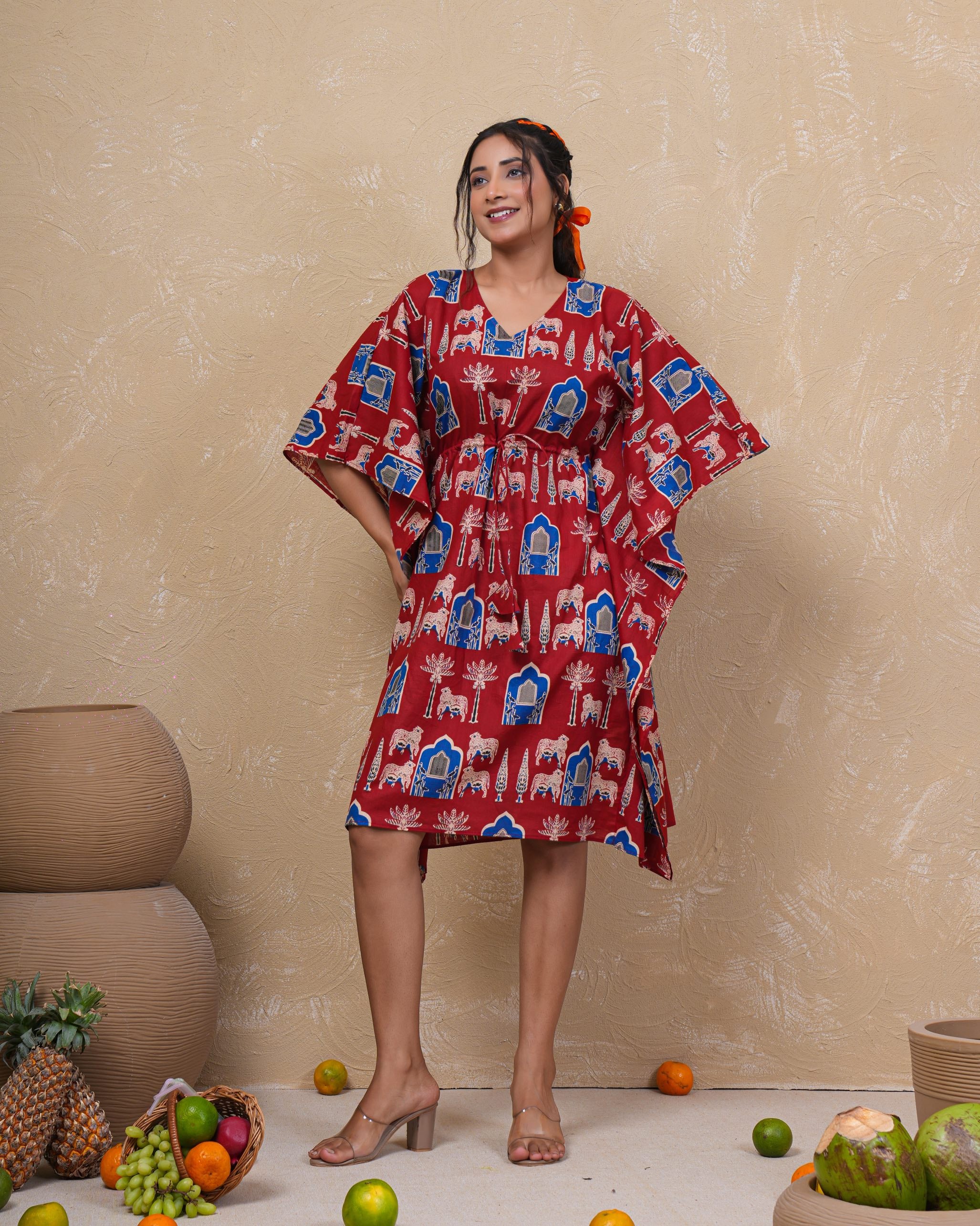 Royal Caravan Printed Cotton Kaftan Dress