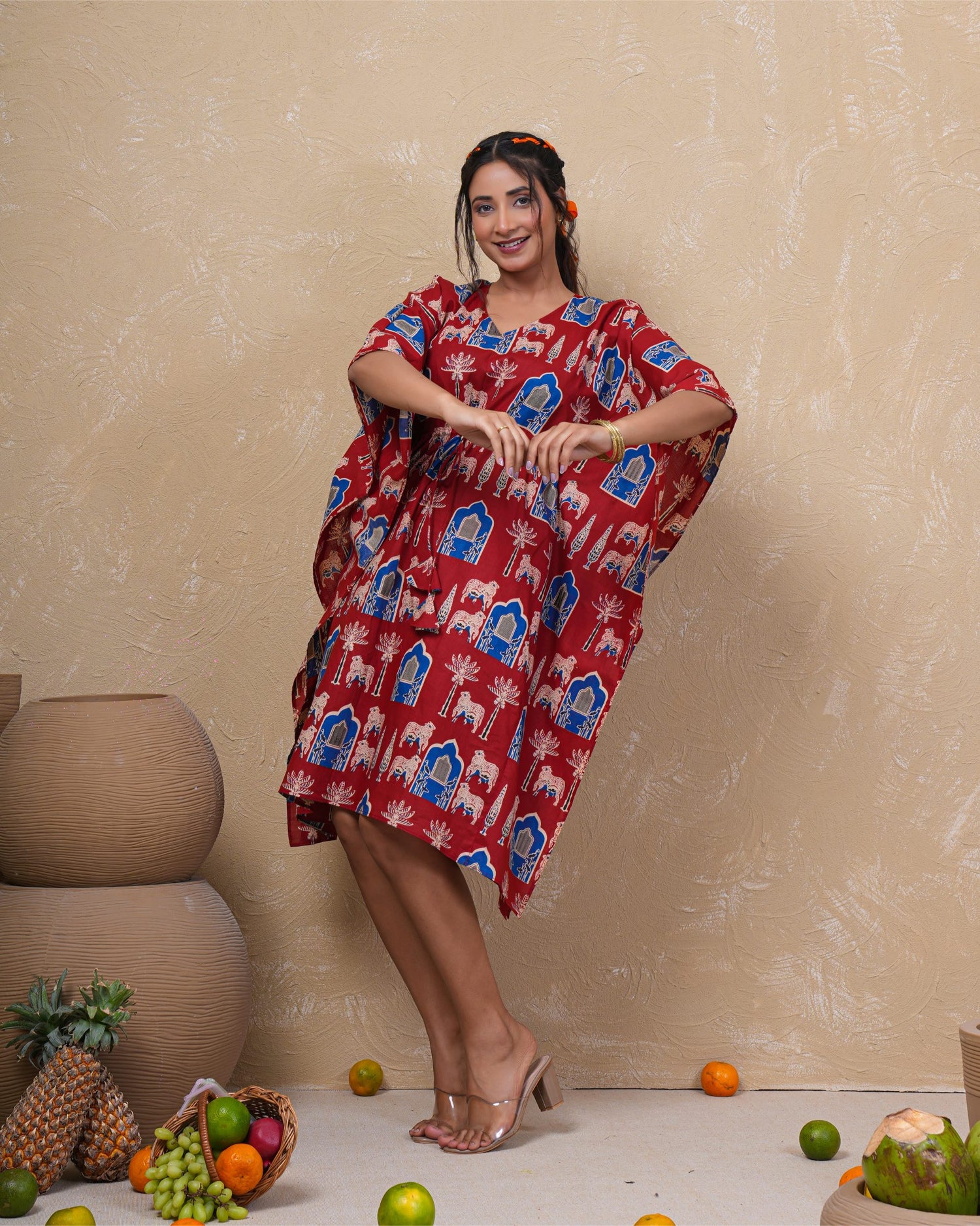 Royal Caravan Printed Cotton Kaftan Dress