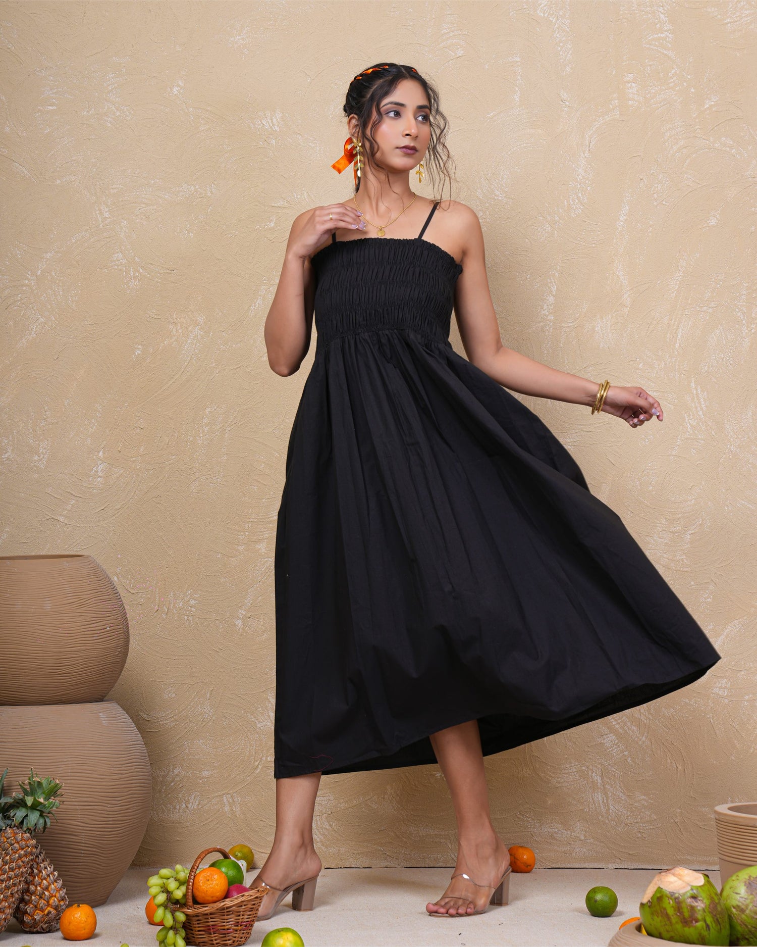 Midnight Muse Smocked Cotton Dress