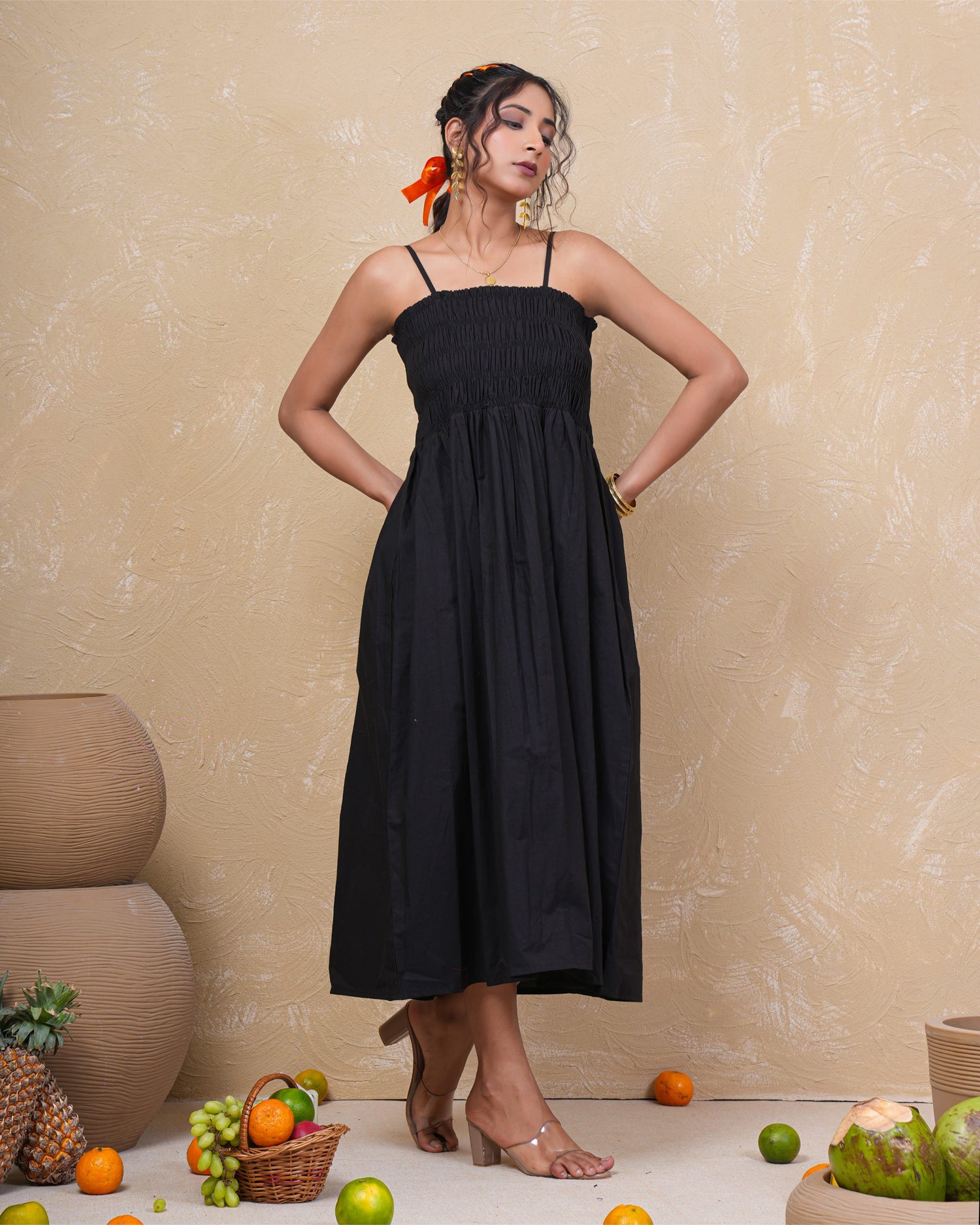 Midnight Muse Smocked Cotton Dress
