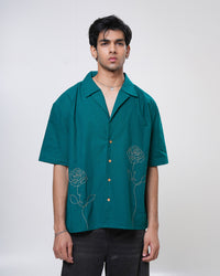 Emerald Rose Hand Embroidered Men’s Shirt