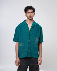 Emerald Rose Hand Embroidered Men’s Shirt