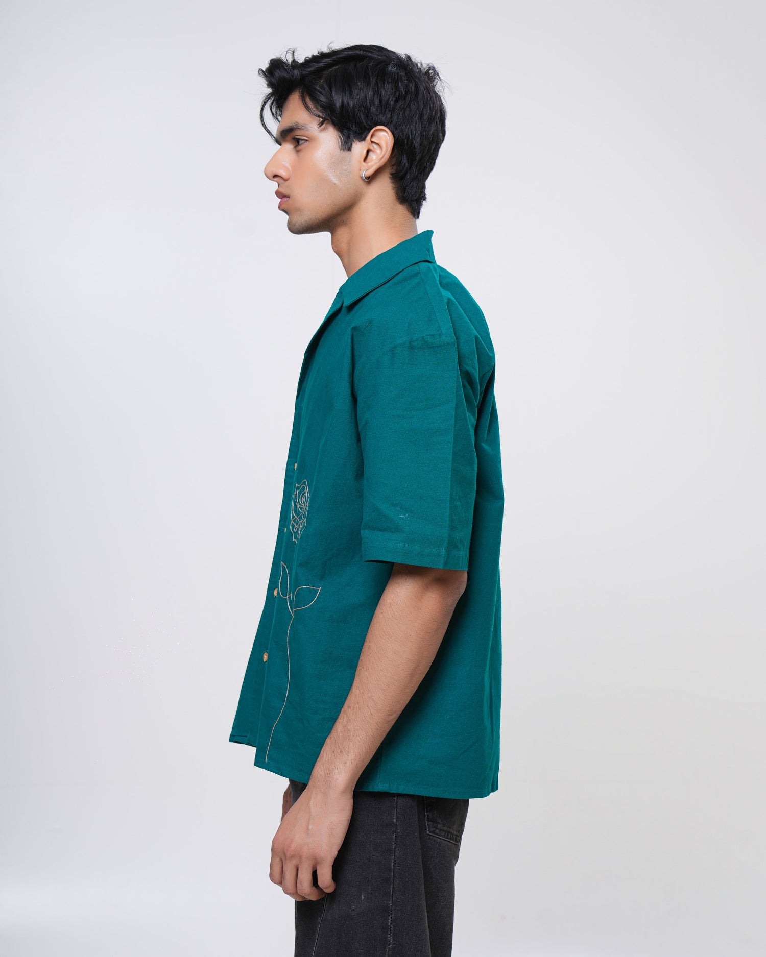 Emerald Rose Hand Embroidered Men’s Shirt