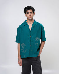 Emerald Rose Hand Embroidered Men’s Shirt