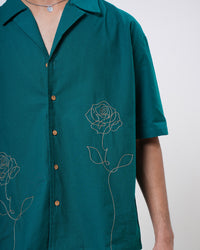 Emerald Rose Hand Embroidered Men’s Shirt