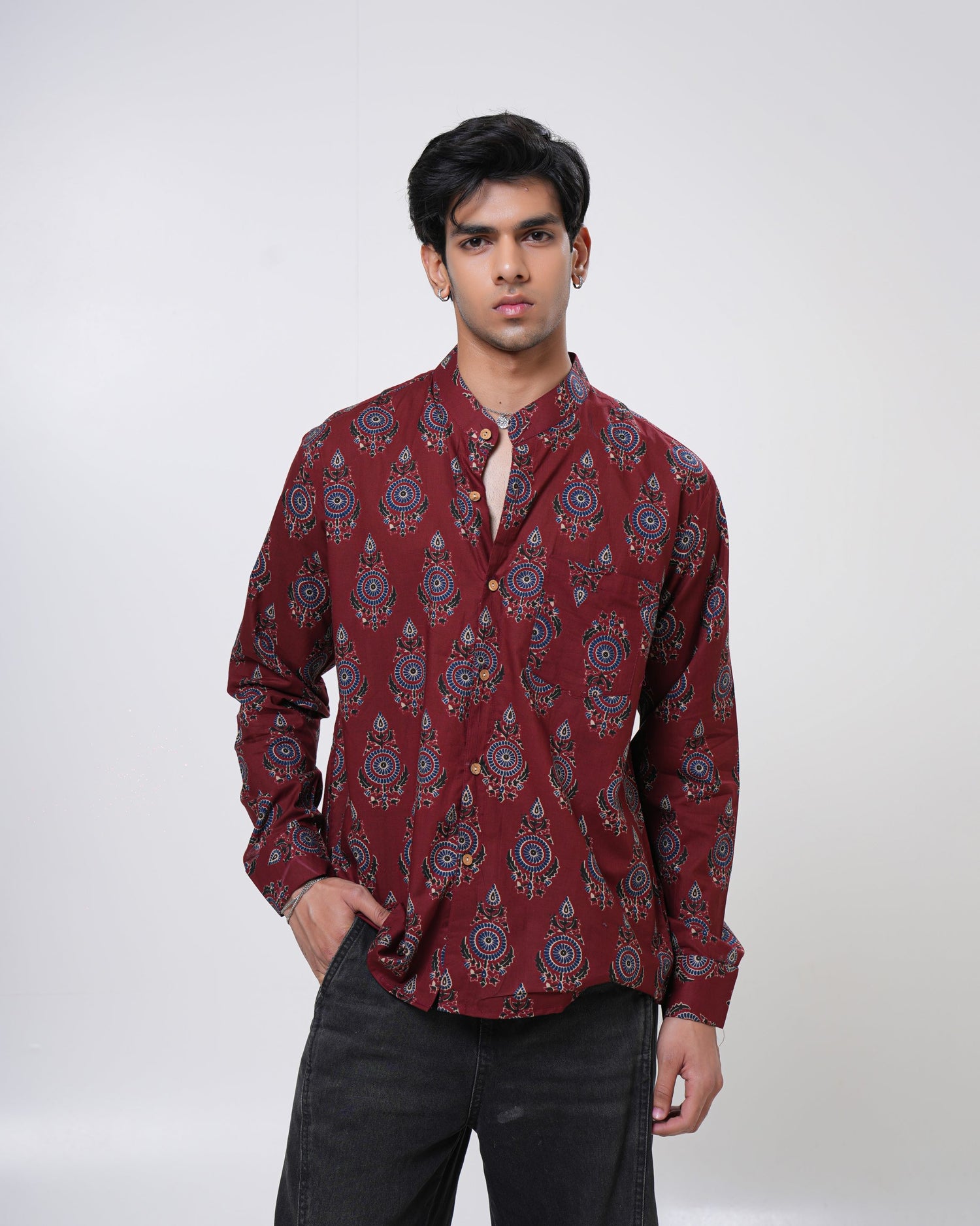 Crimson Ajrakh Inspired Cotton Men’s Shirt