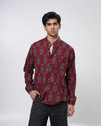 Crimson Ajrakh Inspired Cotton Men’s Shirt