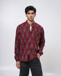 Crimson Ajrakh Inspired Cotton Men’s Shirt