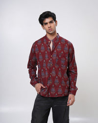 Crimson Ajrakh Inspired Cotton Men’s Shirt