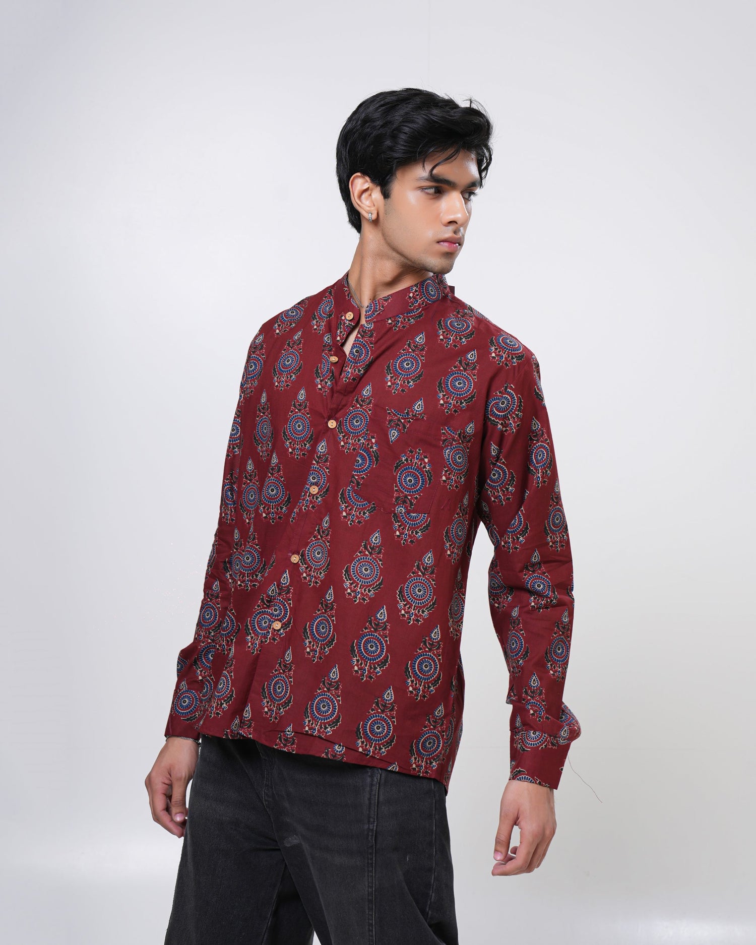 Crimson Ajrakh Inspired Cotton Men’s Shirt