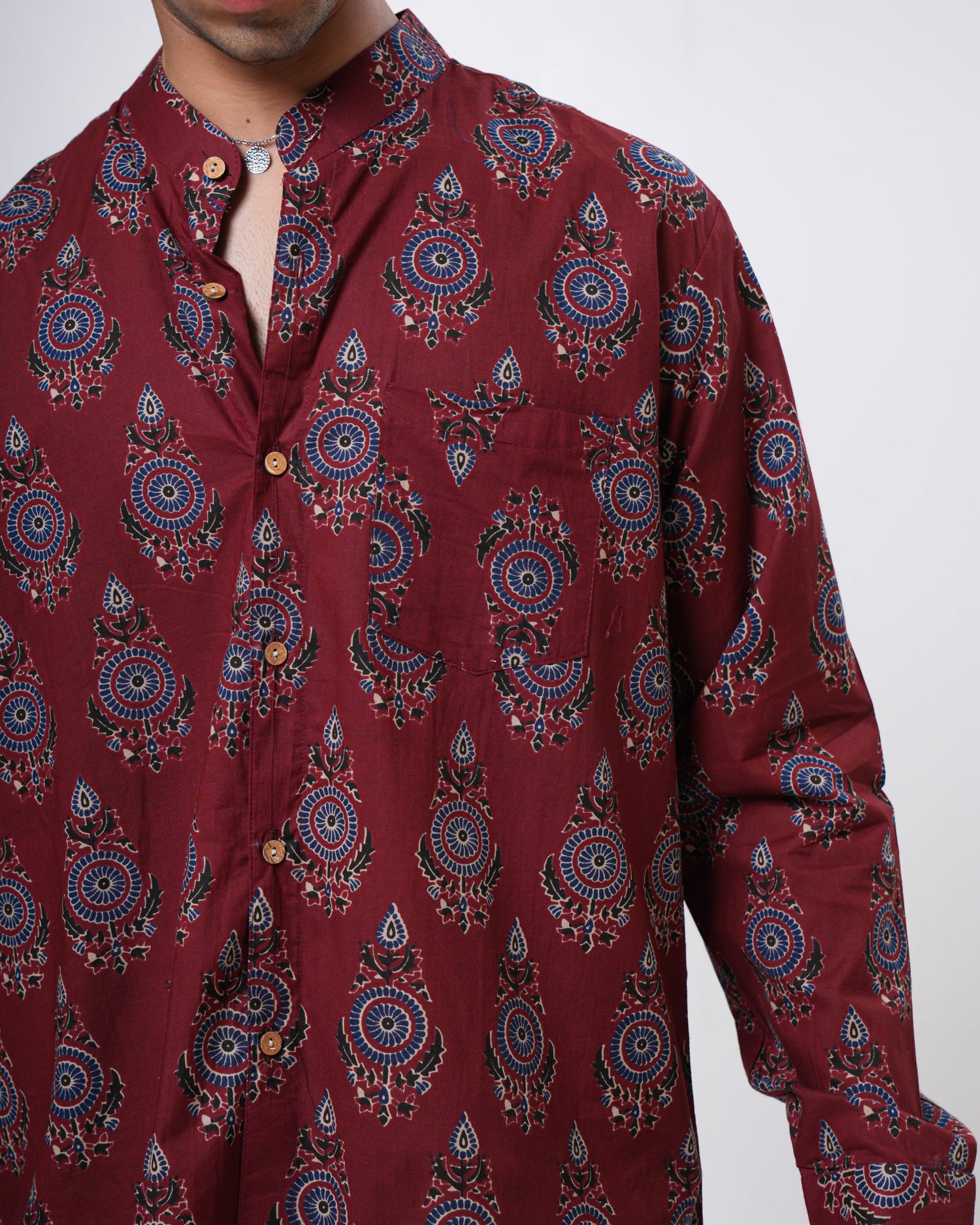 Crimson Ajrakh Inspired Cotton Men’s Shirt