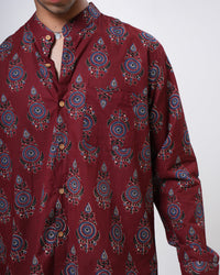 Crimson Ajrakh Inspired Cotton Men’s Shirt