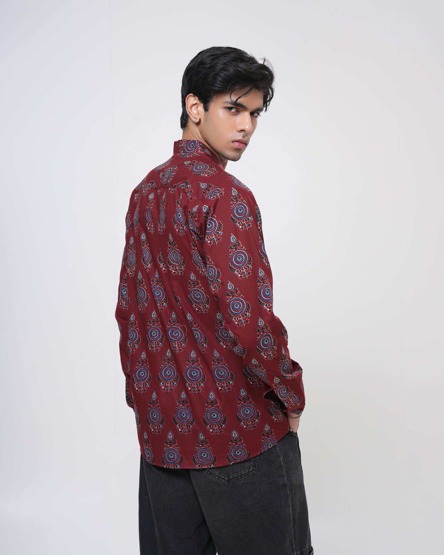 Crimson Ajrakh Inspired Cotton Men’s Shirt