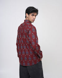Crimson Ajrakh Inspired Cotton Men’s Shirt