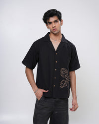 Midnight Monstera Hand Embroidered Men’s Shirt
