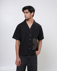 Midnight Monstera Hand Embroidered Men’s Shirt