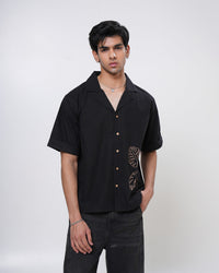 Midnight Monstera Hand Embroidered Men’s Shirt